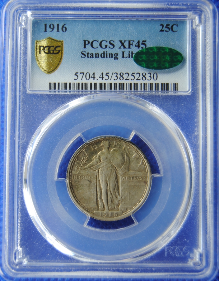 1916 Sanding Liberty Quarter PCGS (Secure) XF-45 (CAC) KEY DATE! - Image 2